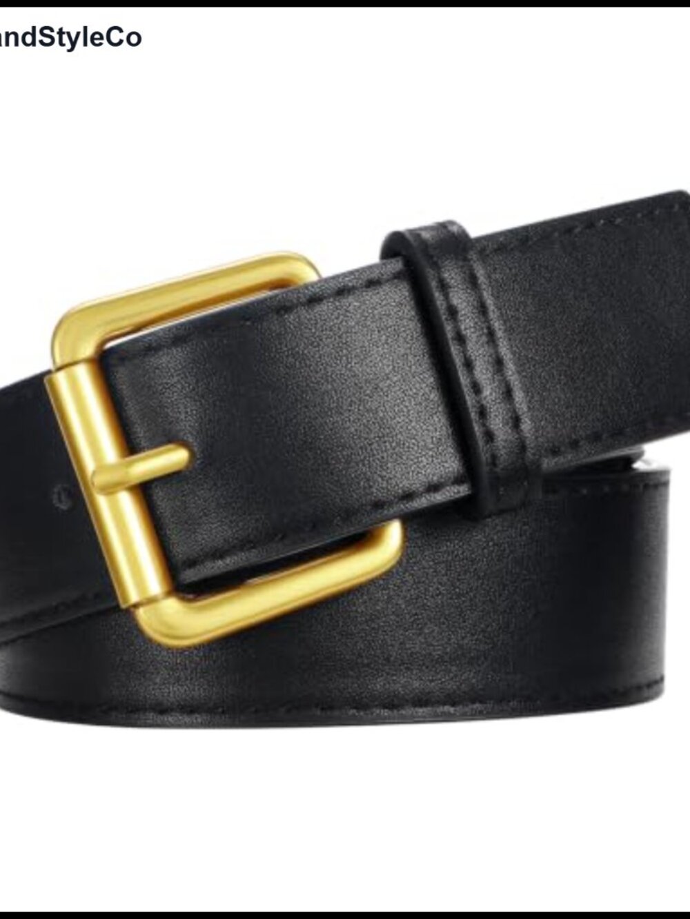 Women's Faux Leather Belt with Gold-Tone Square Pin Buckle, 1.8 Inch